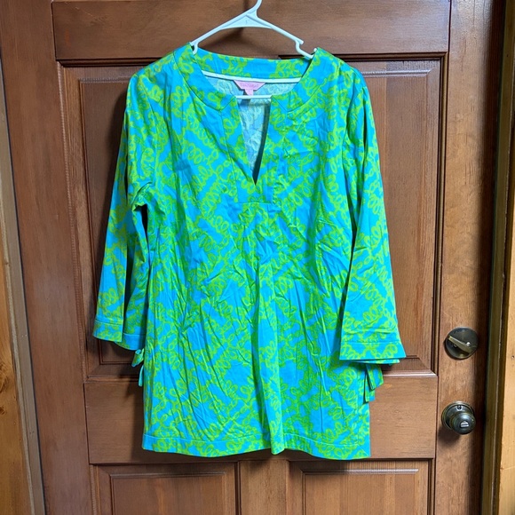 Lilly Pulitzer Green & Blue Tunic Top Size Large - Picture 1 of 6